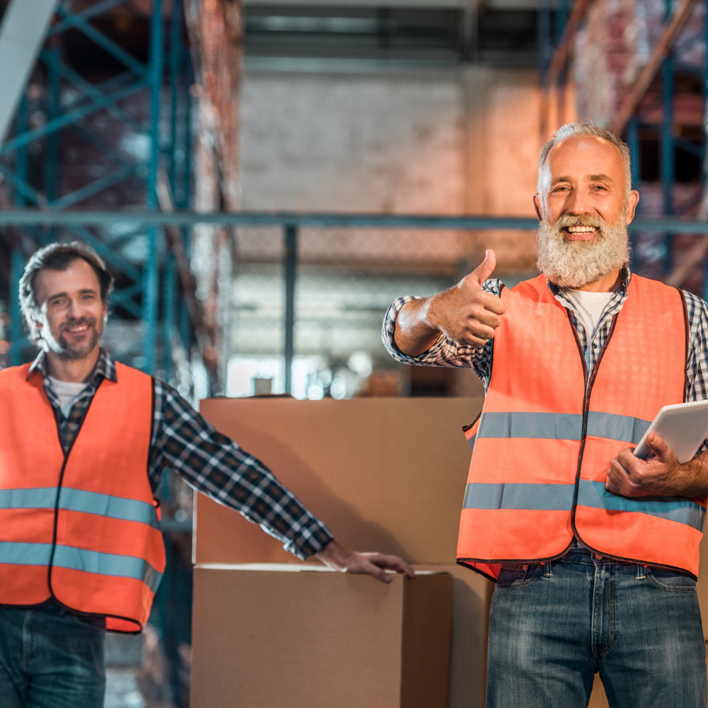 two warehouse workers showing the basics of logistics